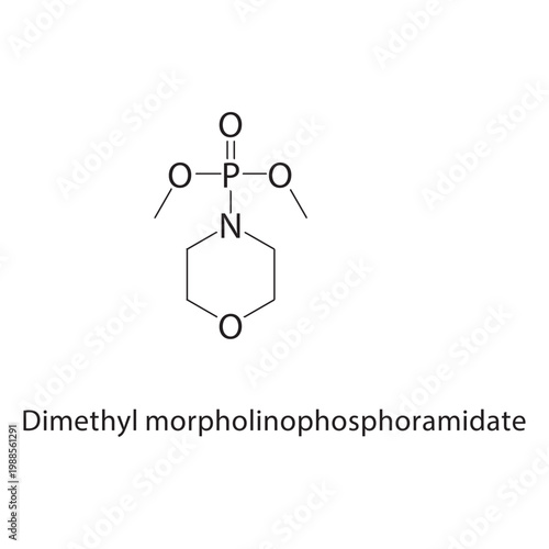 Dimethyl morpholinophosphoramidate skeletal structure. phosphoramidate compound schematic illustration. Simple diagram, chemical formula.