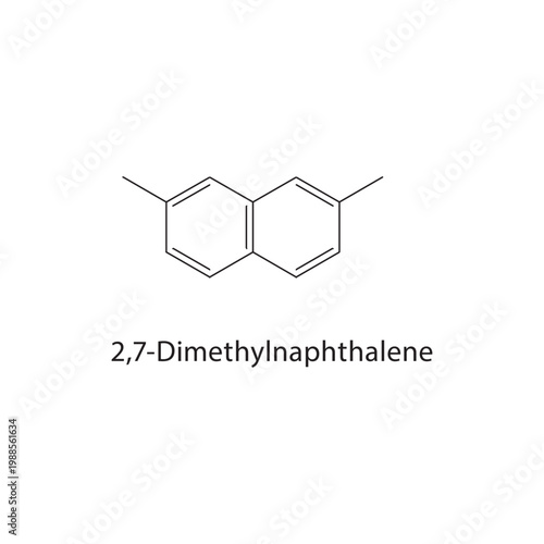 2,7-Dimethylnaphthalene skeletal structure. aromatic compound schematic illustration. Simple diagram, chemical formula.