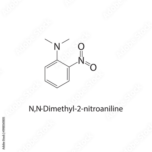N,N-Dimethyl-2-nitroaniline skeletal structure. nitro compound compound schematic illustration. Simple diagram, chemical formula.