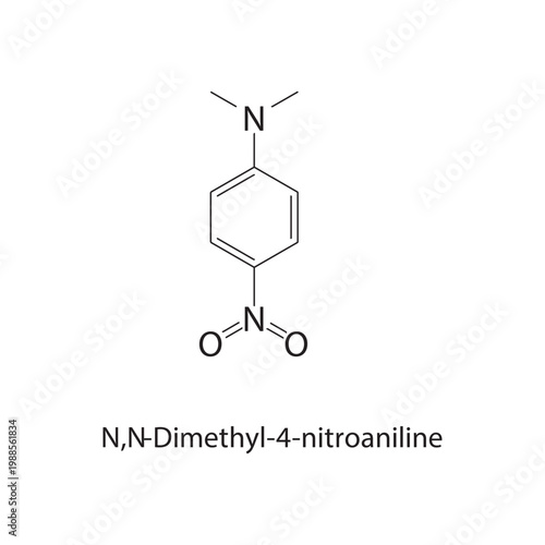 N,N-Dimethyl-4-nitroaniline skeletal structure. nitro compound compound schematic illustration. Simple diagram, chemical formula.