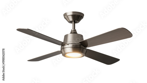 Fotografía Modern brushed nickel ceiling fan with integrated LED light, isolated on transpa