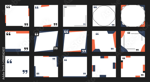Selection of decorative quote frames and borders with quotation marks in different geometric shapes and color schemes.