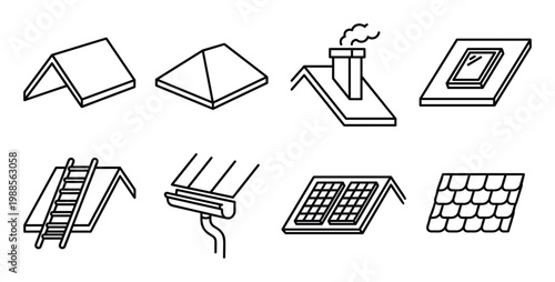 Detailed isometric roof icons including solar panels and skylights.
