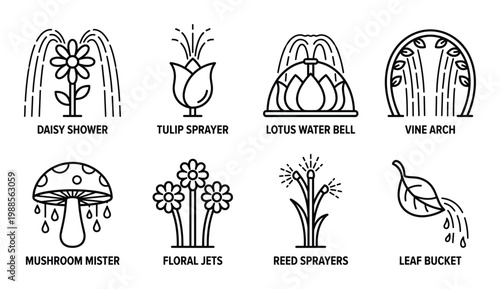 Daisy shower fountain flower water feature kids park playground fun activity object symbol.