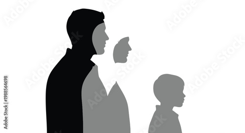 Silhouette profiles showing the transformation of a young boy into an adult man over time