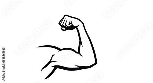 Strong flexed arm showing bicep muscle in a bold black line art silhouette style for fitness and health concept on white background.