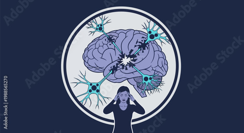 Illustration of a stressed woman with brain neurons.