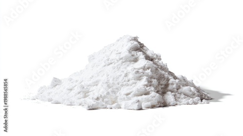 Pile of white powder isolated on white background high angle view