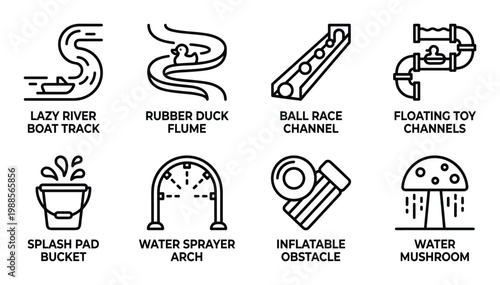 Water park features and attractions for summer enjoyment and outdoor water play.