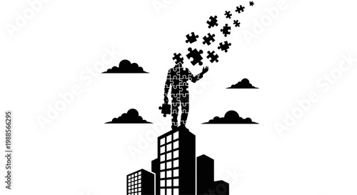 a man on a city building releasing stars.