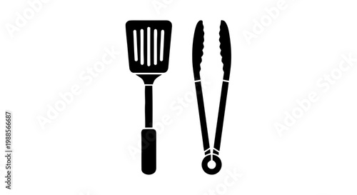 Vector illustration of kitchen spatula and tongs icon set on a transparent background