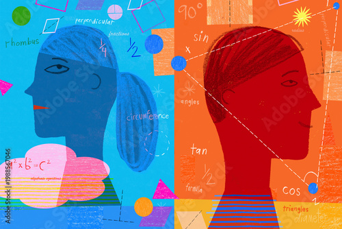 Girl and boy thinking about maths