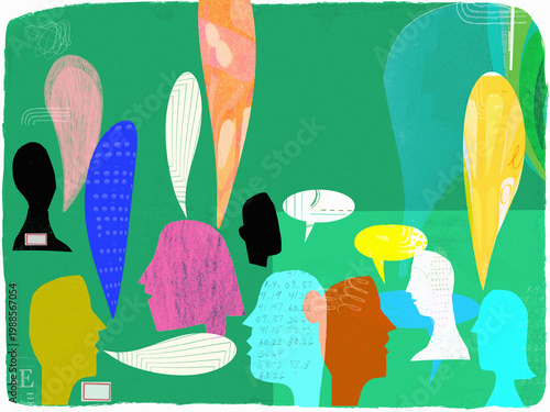 Abstract pattern of profiles of people with speech bubbles 