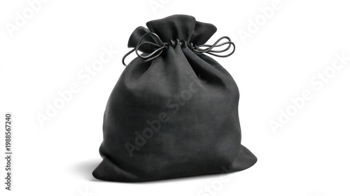 Black fabric bag isolated on white background for design elements