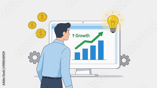 Business growth chart on computer screen