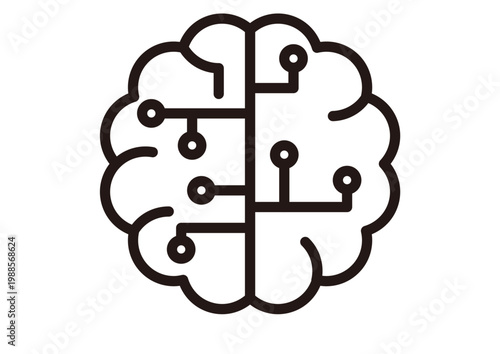 脳のシンプルな線画アイコン（AI・人工知能・半導体のコンセプトイメージ）