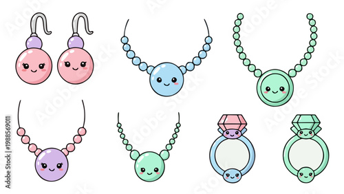 Charming collection of pearl jewelry icons set