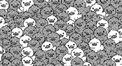 Seamless pattern with cute cartoon ducks, dither