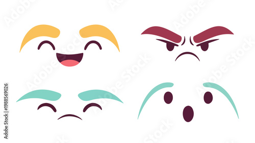 Four unique emoji style eyebrow sets collection