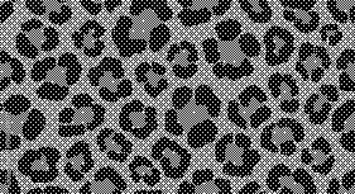 Seamless leopard print pattern, black and white halftone animal skin, dither