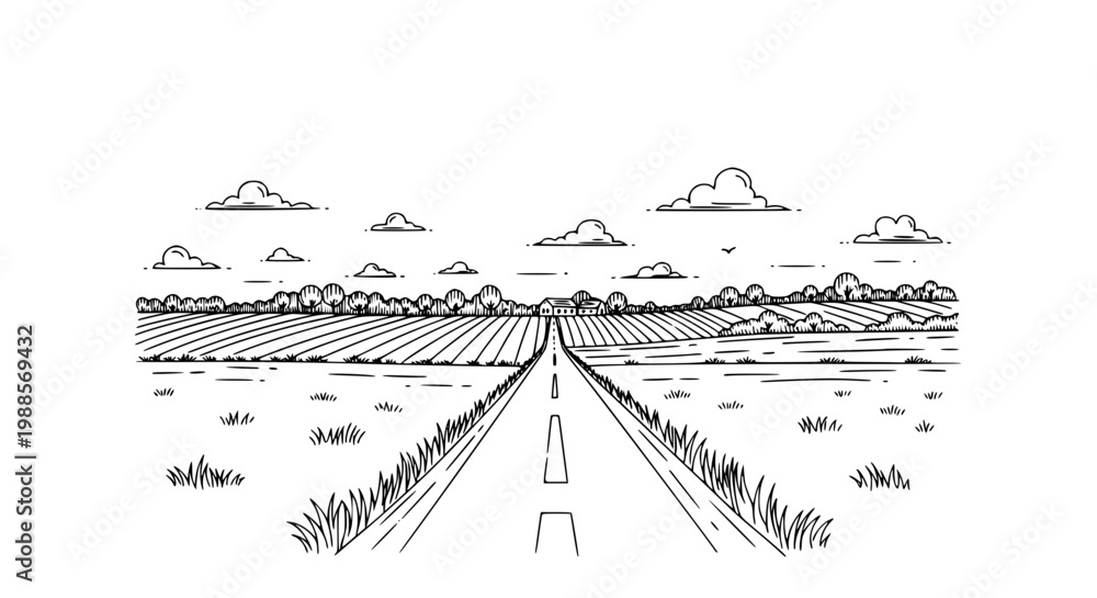 Fototapeta premium Minimalist-Style Road Sketch for Travel and Adventure Branding