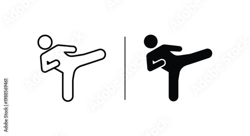 Martial arts practitioner stick figure icons showing a powerful side kick in different visual representations.