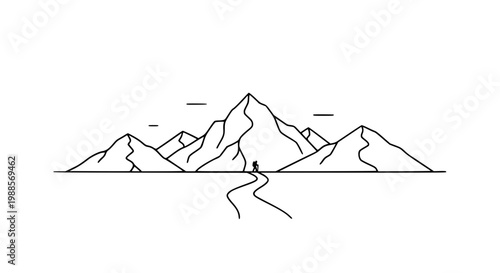 Minimalist Mountain Landscape Line Art Vector Illustration