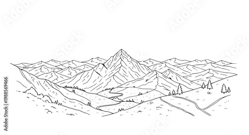 Minimalist Hand-Drawn Mountain Landscape Vector Illustration