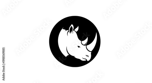 Minimalist black and white rhinoceros head logo in circle
