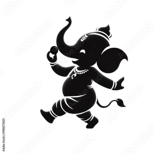 Dancing Lord Ganesha Silhouette Vector Illustration – Hindu God Ganpati Minimal Black Design.