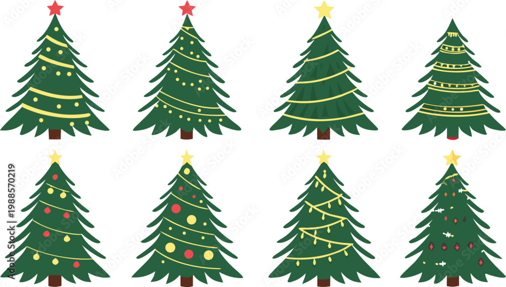 Fototapeta premium Christmas tree bundle collection in green and gold with ornaments