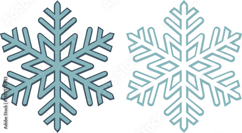 Two glossy 3 d crystal snowflakes on white background