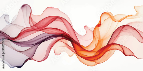 Abstract red smoke wave pattern with colorful swirls and flowing curves creates a vibrant motion design illustration on a white background