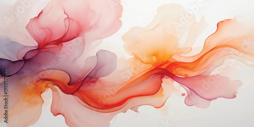 Obraz na płótnie An abstract watercolor pink background featuring a colorful smoke wave design wi