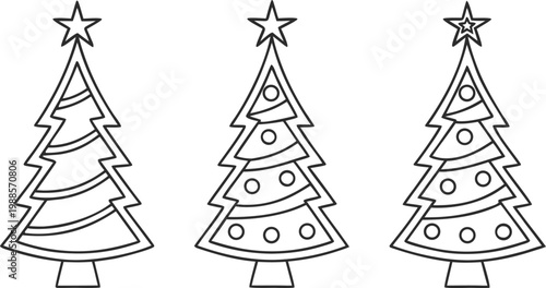 Thin line christmas tree set with star topper and ornaments
