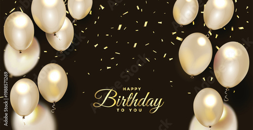 Luxury golden balloons with confetti birthday background