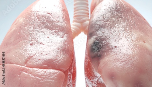 Close-Up of Human Lungs with Asthma Inflammation and Detailed Airway Swelling