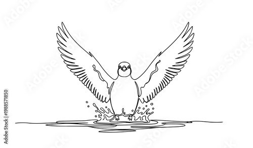 Minimalist one line bird taking flight from water continuous line art elegant wildlife vector illustration