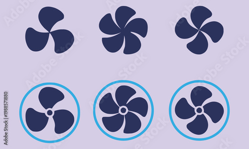 Set of fan blades and full fans icons on a pastel background