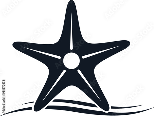 Starfish silhouette with five arms on wavy surface.