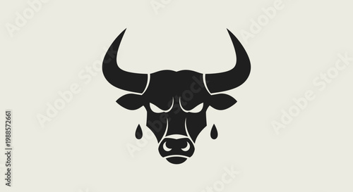 Minimalist black bull head logo with large horns
