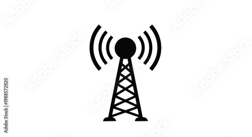 Vector illustration of communication tower icon, radio antenna vector illustration on a transparent background
