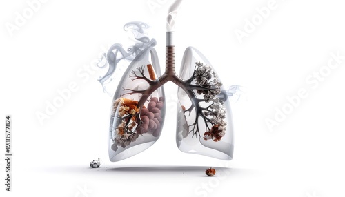 Human Lungs Damaged by Vaping with Modern Illustration and Toxic Vapor Effect