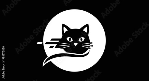 Minimalist black cat head logo with glitch effect