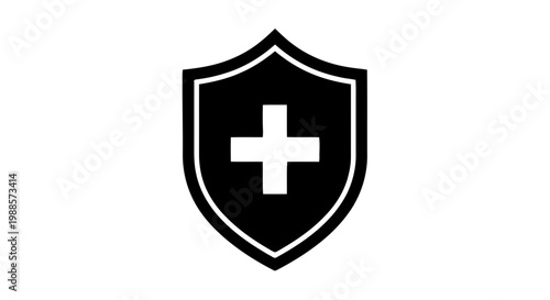 Vector illustration of shield icon with a medical cross symbol, vector illustration on a transparent background