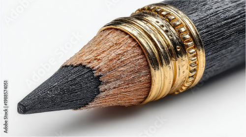 Closeup of a Graphite Pencil with Gold Rings.