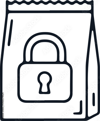 Bag with padlock symbol representing security or data protection on transparent background.