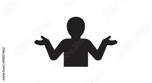 A black silhouette of a person with arms outstretched in a shrug