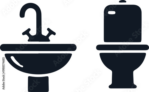 Sink and toilet icons for bathroom design and sanitary purposes modern hygiene illustration.