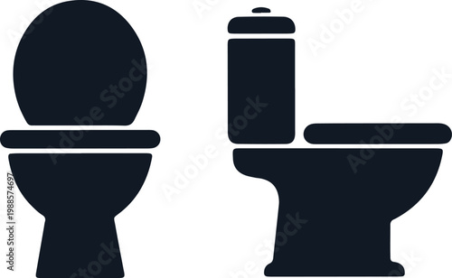 Toilet and bidet icons in profile and front view for bathroom and hygiene design.